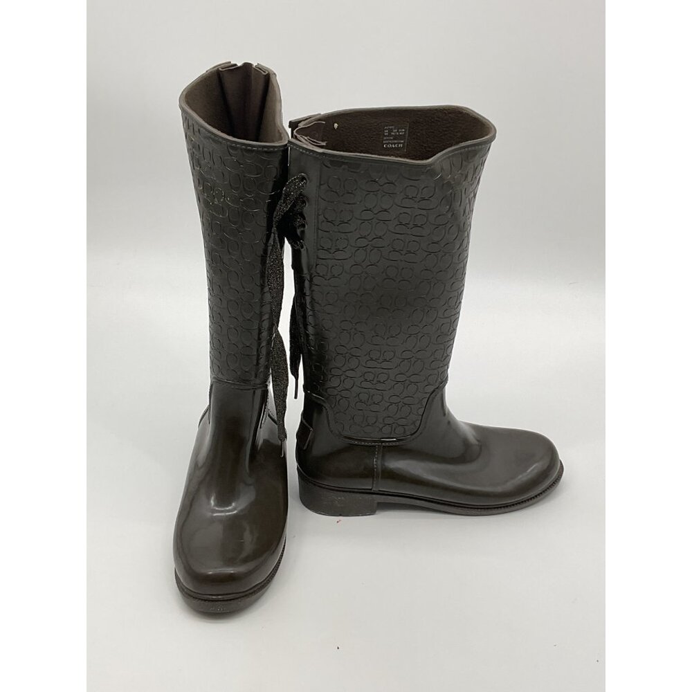 Coach Ryder Womens Black Monogram Lace-Up Rain Boots Size 10B